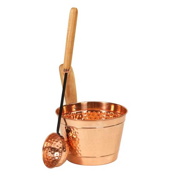 Rento Copper Sauna Bucket W/Ladle - Front view 