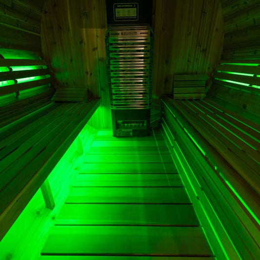 Lighting Option - Front view of lights inside of a sauna