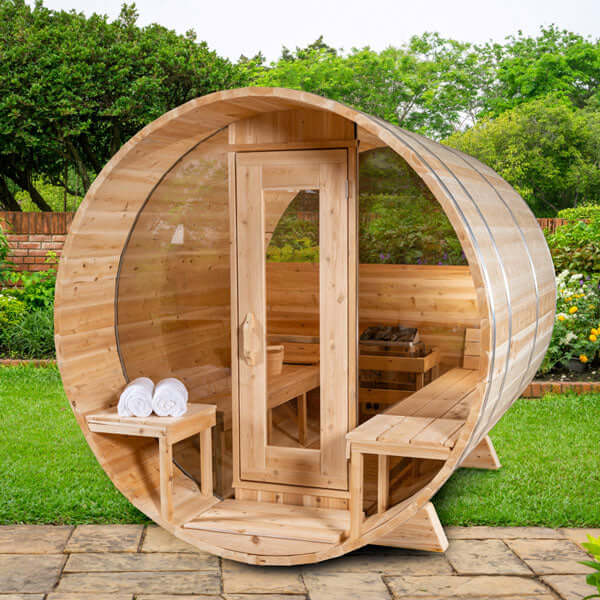 Serenity MP Barrel Wood Burning Sauna - Front view