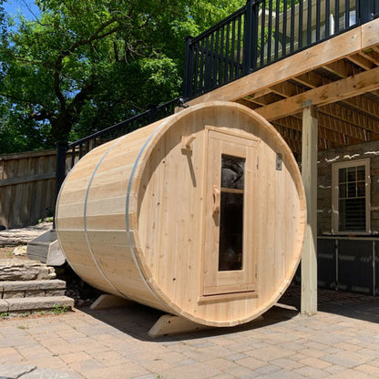 CT Harmony Barrel Wood Burning Sauna - Side angle view 