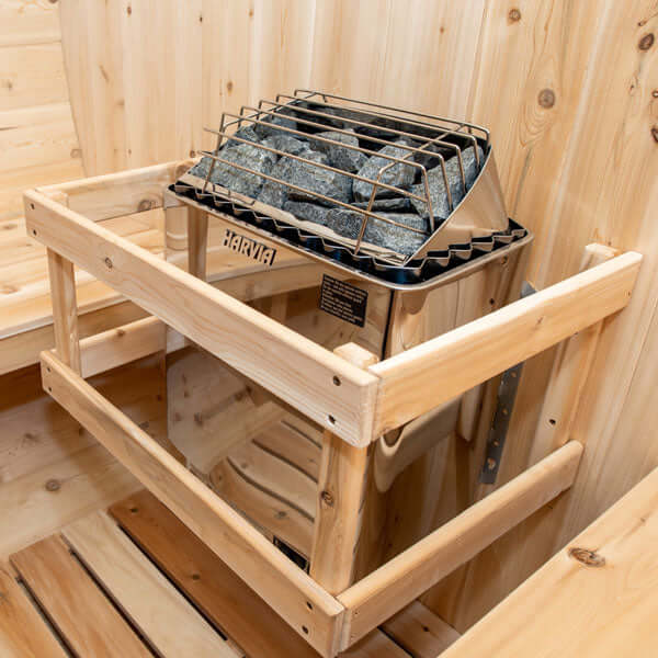 CT Tranquility Barrel Wood Burning Sauna - Inside view of the heater