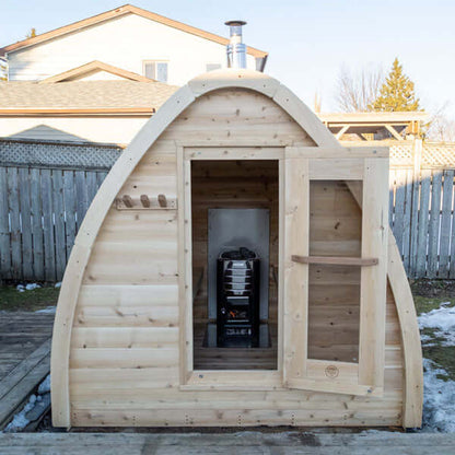 CT MiniPOD Wood Burning Sauna - Front view with door open