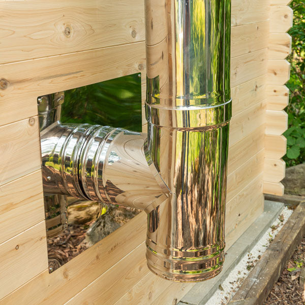 CT Georgian Cabin Wood Burning Sauna with Changeroom - Back view of chimney